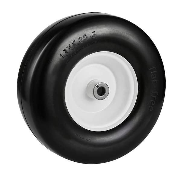 SKYSHALO Lawn Mower Tires with Rim, 13 in. x 5-6 in. Tubeless Tractor Tires 2-Pack Flat-free PU Tires, 3.25-5.9 in. Centered Hub