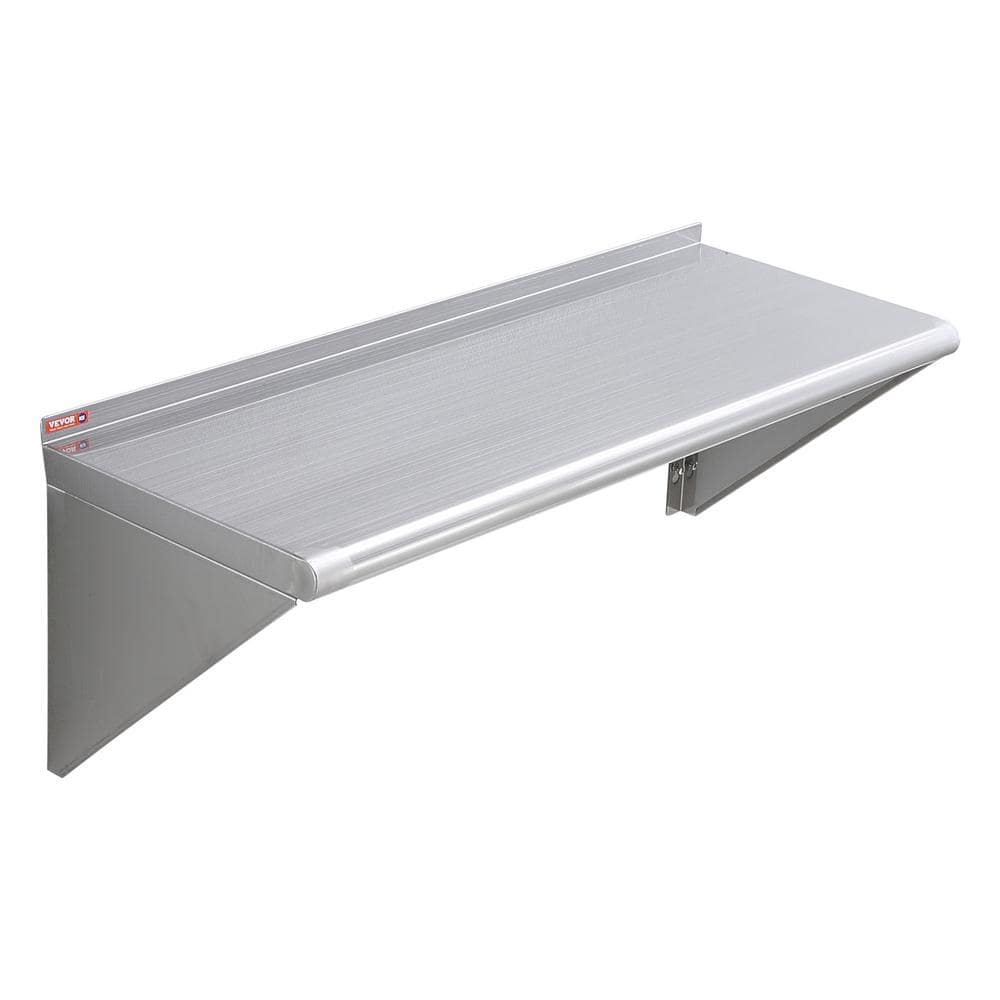 VEVOR Stainless Steel Shelf 14 in. x 36 in. Wall Mounted Floating Shelving with Brackets 300 lbs Load Commercial Shelve,Silver