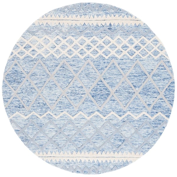 Glamour 6 ft. x 6 ft. Round Blue/Ivory Chevron Geometric Area Rug