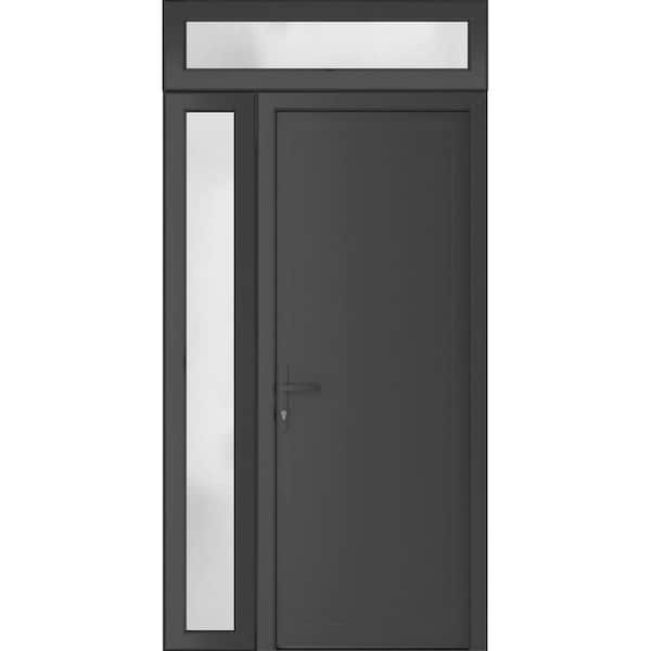 50 in. x 94 in. Right-hand/Inswing Frosted Glass Antracite Grey Steel Prehung Front Door with Hardware