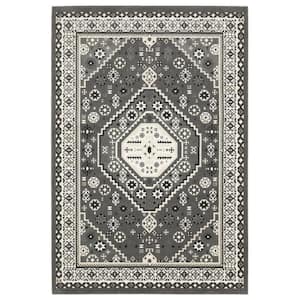 Rayder Gray/Ivory 2 ft. x 8 ft. Tribal Center Medallion Polypropylene/Polyester Indoor Runner Area Rug