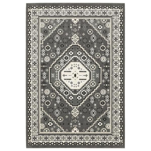 AVERLEY HOME Rayder Gray/Ivory Doormat 3 ft. x 5 ft. Tribal Center Medallion Polypropylene/Polyester Indoor Area Rug