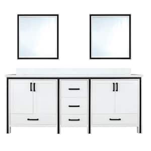 Ziva 72 in W x 22 in D White Double Bath Vanity, Cultured Marble Top, Faucet Set and 30 in Mirrors