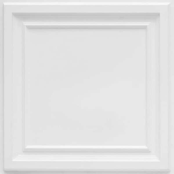 FROM PLAIN TO BEAUTIFUL IN HOURS Galleria White Matte 2 ft. x 2 ft. PVC Faux Tin Glue Up or Lay In Ceiling Tile (40 sq. ft./case)