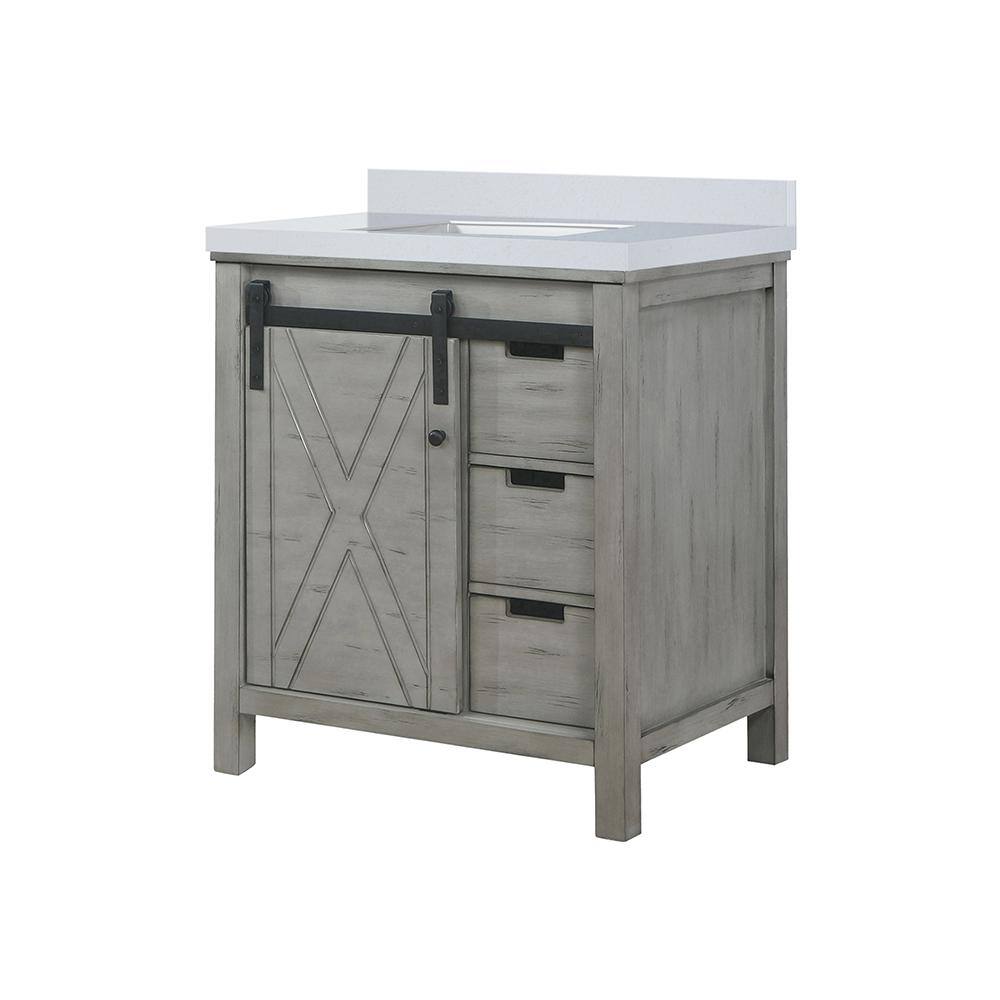Marsyas 30-Inch Ash Grey Birch Bathroom Vanity with White Ceramic Sink