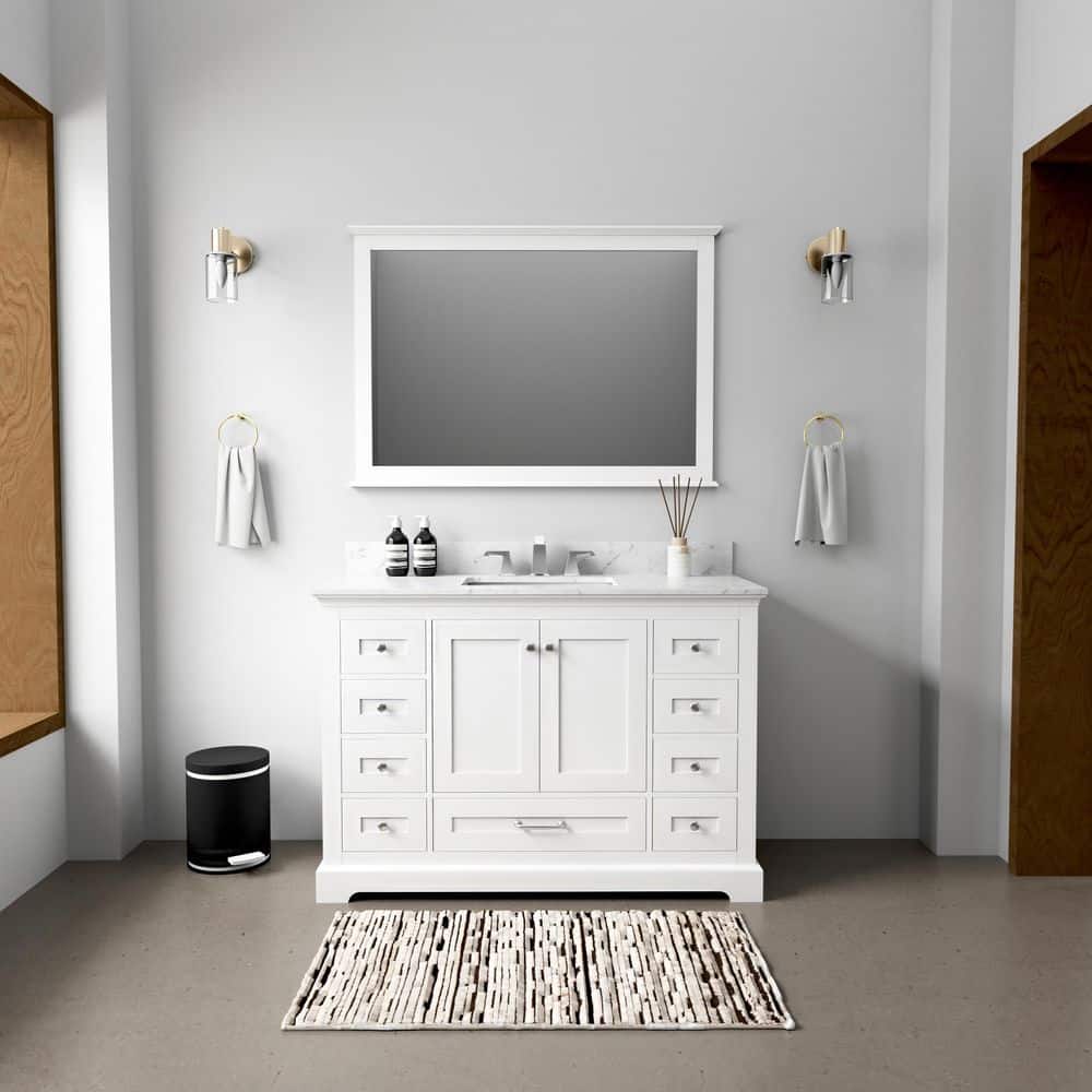 Dukes 48" White Marble Top Vanity with Mirror and Faucet