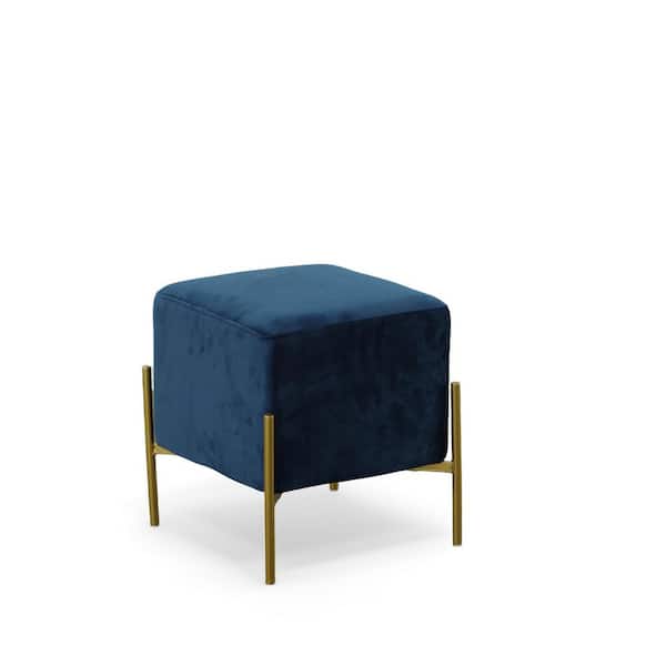 Carolina Chair and Table Larenta Blue Velvet Upholstered Square Ottoman