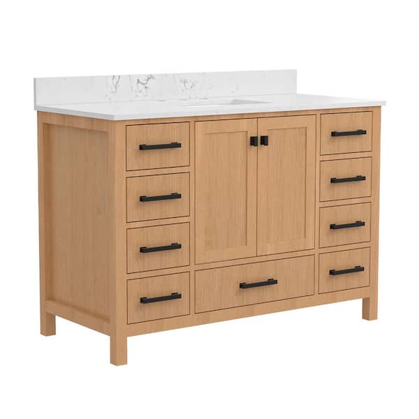 StarrySky 48 in. Undermount Single Sink Freestanding Bath Vanity in Natural Wood with White Engineered Stone Top