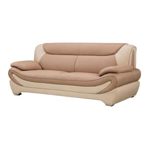 83 in Pillow Top Arm Faux Leather Rectangle Metal Frame Sofa in. Beige and Brown