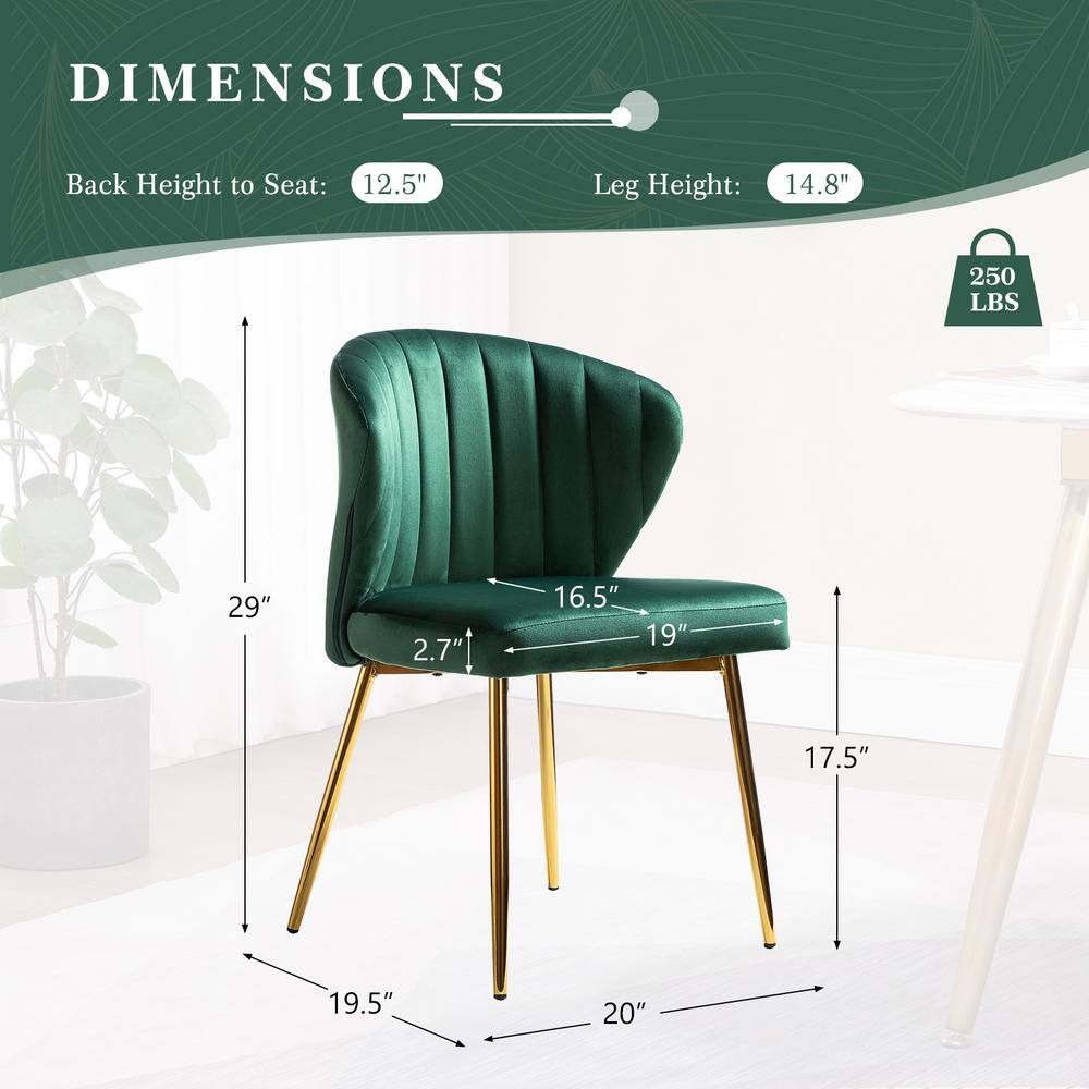 Green Velvet Upholstered Side Chair with Gold Metal Legs