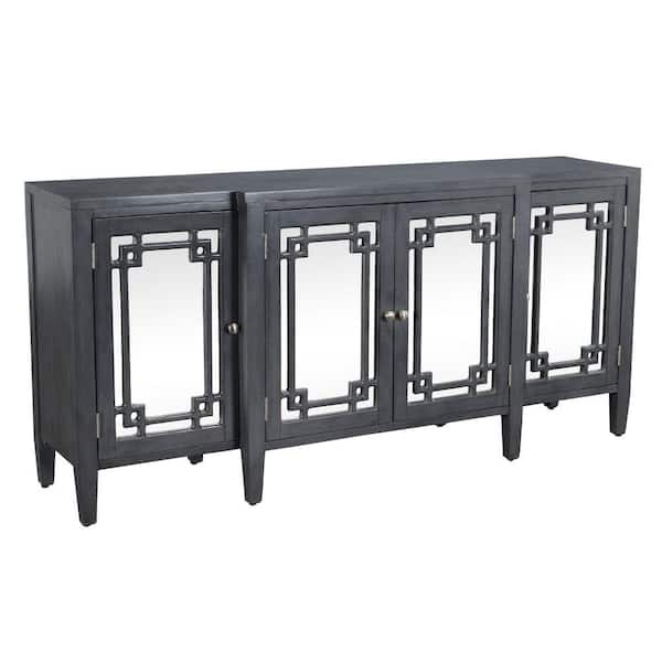 Benjara Gray Wood Top 72 in. Sideboard with 4 Doors and 3 Shelves