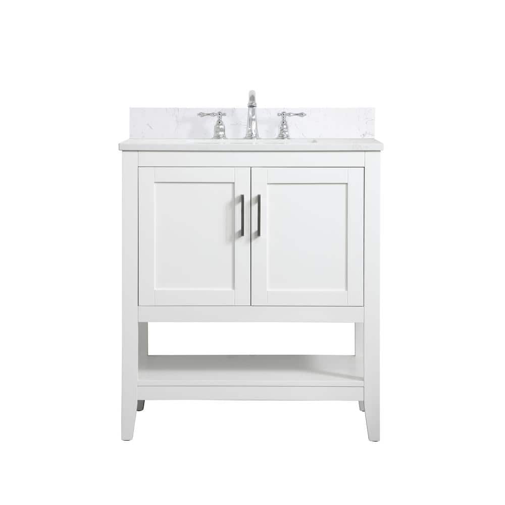 30 in. W Single Bath Vanity in White with Engineered Stone Vanity Top in Wh