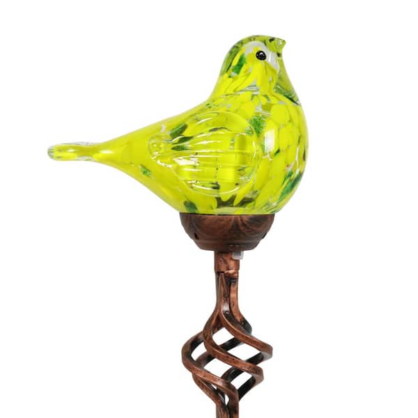 Exhart Solar Pearlized Bird 2.58 ft. Yellow Metal Garden Stake