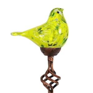 Solar Pearlized Bird 2.58 ft. Yellow Metal Garden Stake