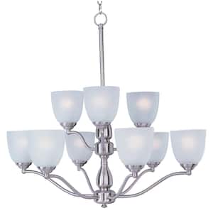 Stefan 9-Light Satin Nickel Chandelier with Frosted Shade