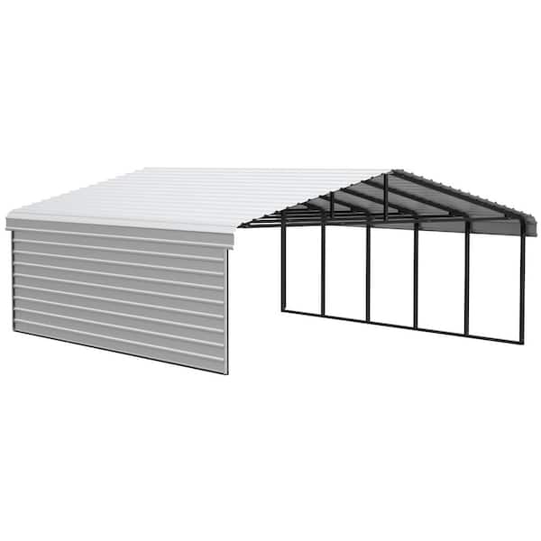 Arrow 20 ft. W x 24 ft. D x 7 ft. H Eggshell Galvanized Steel Carport with 1-sided Enclosure