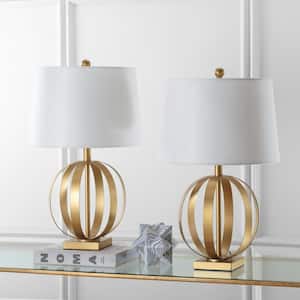 Euginia Sphere 24.5 in. Gold Metal Table Lamp with White Shade (Set of 2)