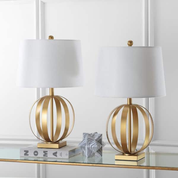 Euginia Sphere 24.5 in. Gold Metal Table Lamp with White Shade (Set of 2)