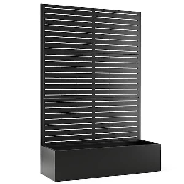 TUYOHW 71"x47"x16" Raised Garden Bed with Trellis, Metal Planter Box with Trellis, Outdoor Planter Box, Black-Louvered