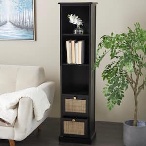 Black Wood 58 in. 3 Shelves and 2 Drawers Cabinet with Rattan Front