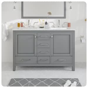 Aberdeen 48 in. W x 22 in. D x 34 in. H Double Bath Vanity in Gray with White Carrara Marble Top with White Sinks