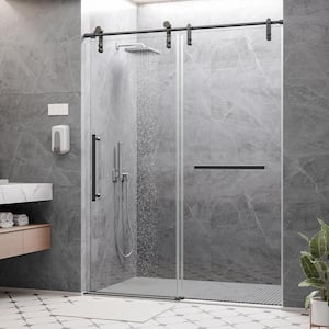 56-60 in.W x 76 in.H Sliding Frameless Glass Shower Door, with Handle and Seal Strip, Stylish and Modern, Black