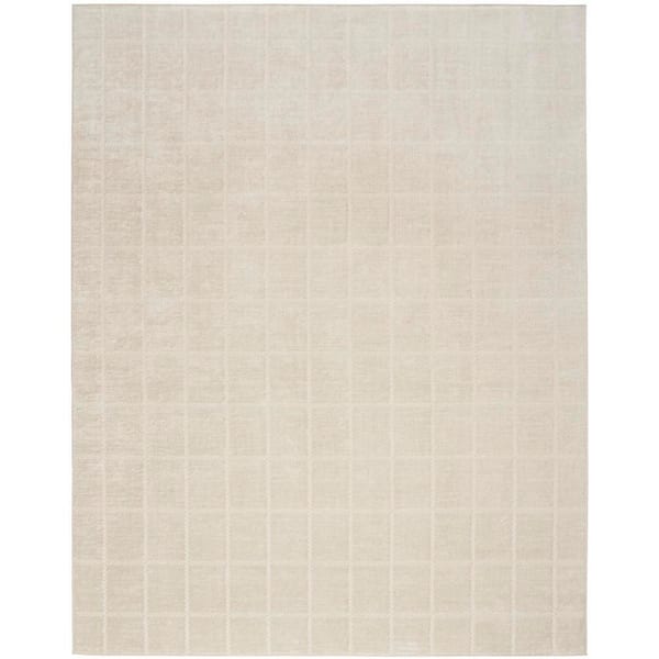 Serenity Home Ivory Cream 9 ft. x 12 ft. Linear Contemporary Area Rug