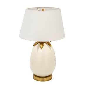 22 in. White and Gold Pineapple Detail Metal Base Table Lamp with Fabric Shade