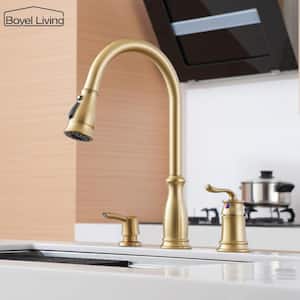 3-Spray Patterns 1.8 GPM Single Handle No Sensor Pull Down Sprayer Kitchen Faucet with Soap Dispenser in Brushed Gold