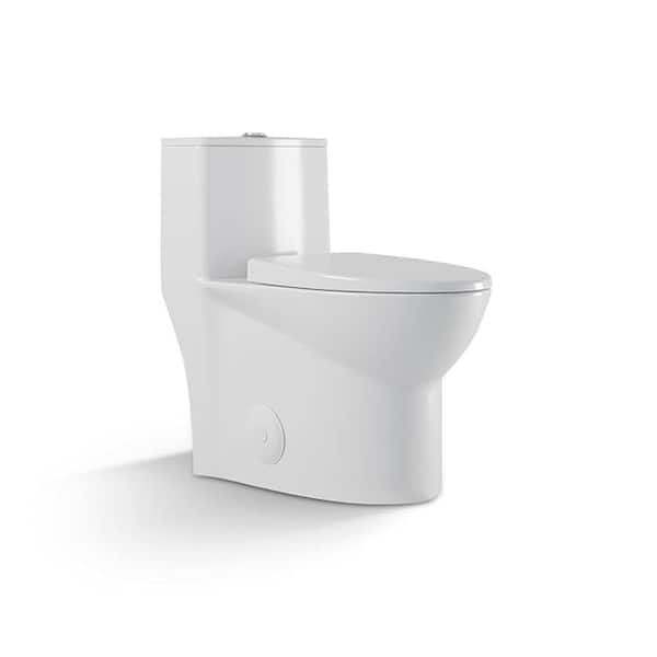 One-Piece 1.1/1.6 GPF Dual Flush Elongated Toilet in Glossy White, Soft Close Seat Cover Included