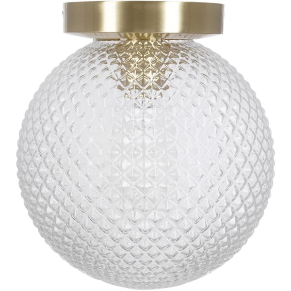 Kenroy Home 8 in. 1-Light Brushed Gold Transitional Flush Mount with Prismatic Clear Glass Shade and No Bulbs Included 1-Pack