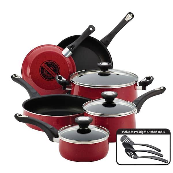 Farberware New Traditions 12-Piece Speckled Red Cookware Set with Lids