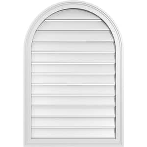 26 in. x 38 in. Round Top White PVC Paintable Gable Louver Vent Functional