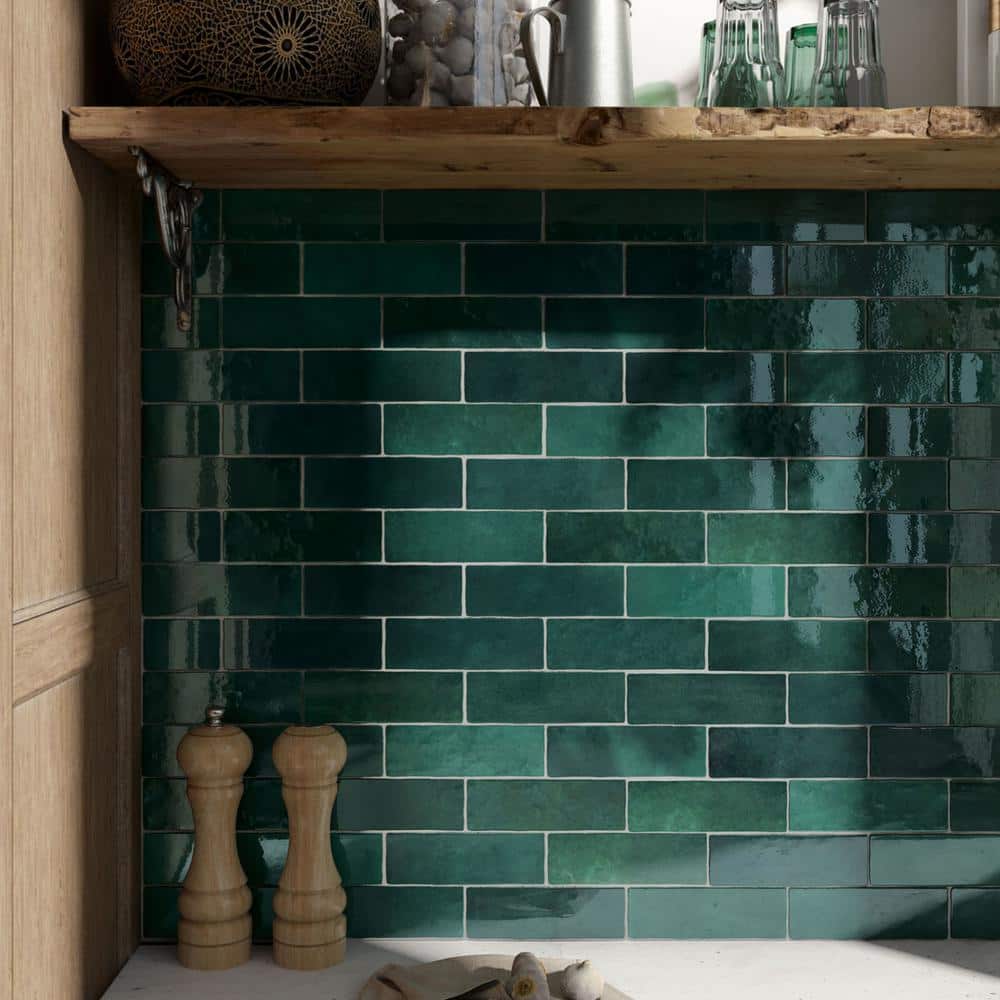 Green Gloss Ceramic Wall Tile 2.5" x 8" (76-Pack)