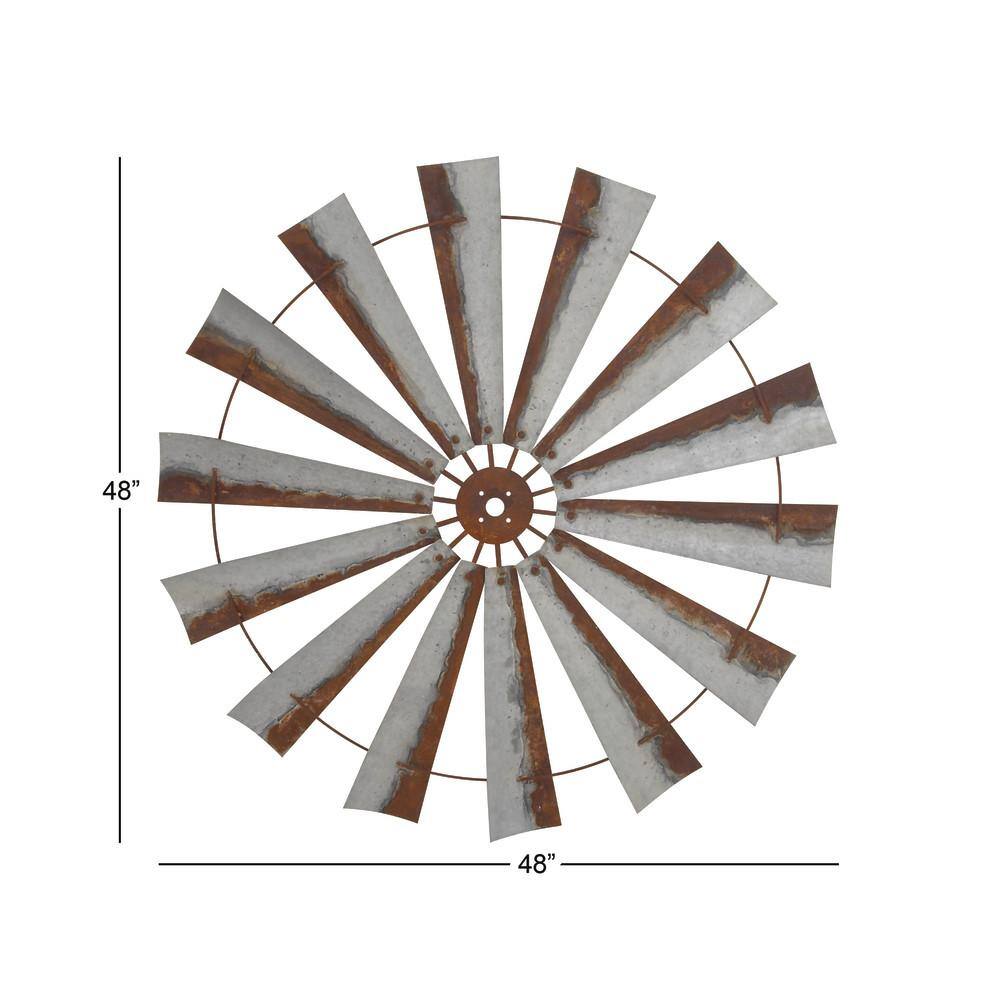 48" Gray and Brown Metal Radial Windmill Wall Sculpture