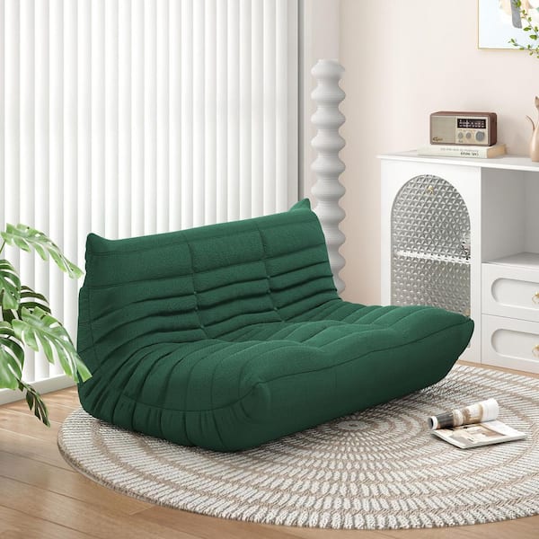 Magic Home 53 in. Green Velevt Oversized Soft Caterpillar Floor Lounge Chair 2-Seater Loveseat Comfy Lazy Sofa Chair with Backrest