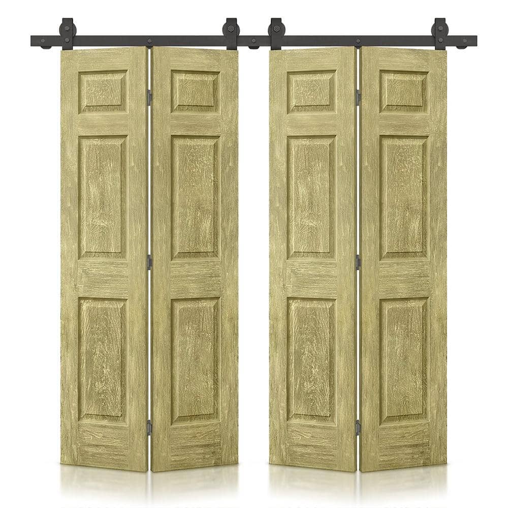 72 in. x 80 in. Hollow Core Antique Gold Stain 6-Panel Composite MDF Double Bi-Fold Barn Doors with Sliding Hardware Kit price history on PriceWatchPro
