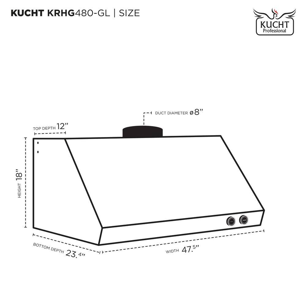 48-Inch Stainless Steel Under Cabinet Range Hood with Gold Accents
