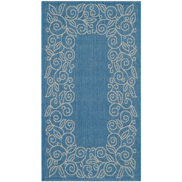 SAFAVIEH Courtyard Blue/Beige Doormat 3 ft. x 5 ft. Floral Indoor/Outdoor Patio Area Rug