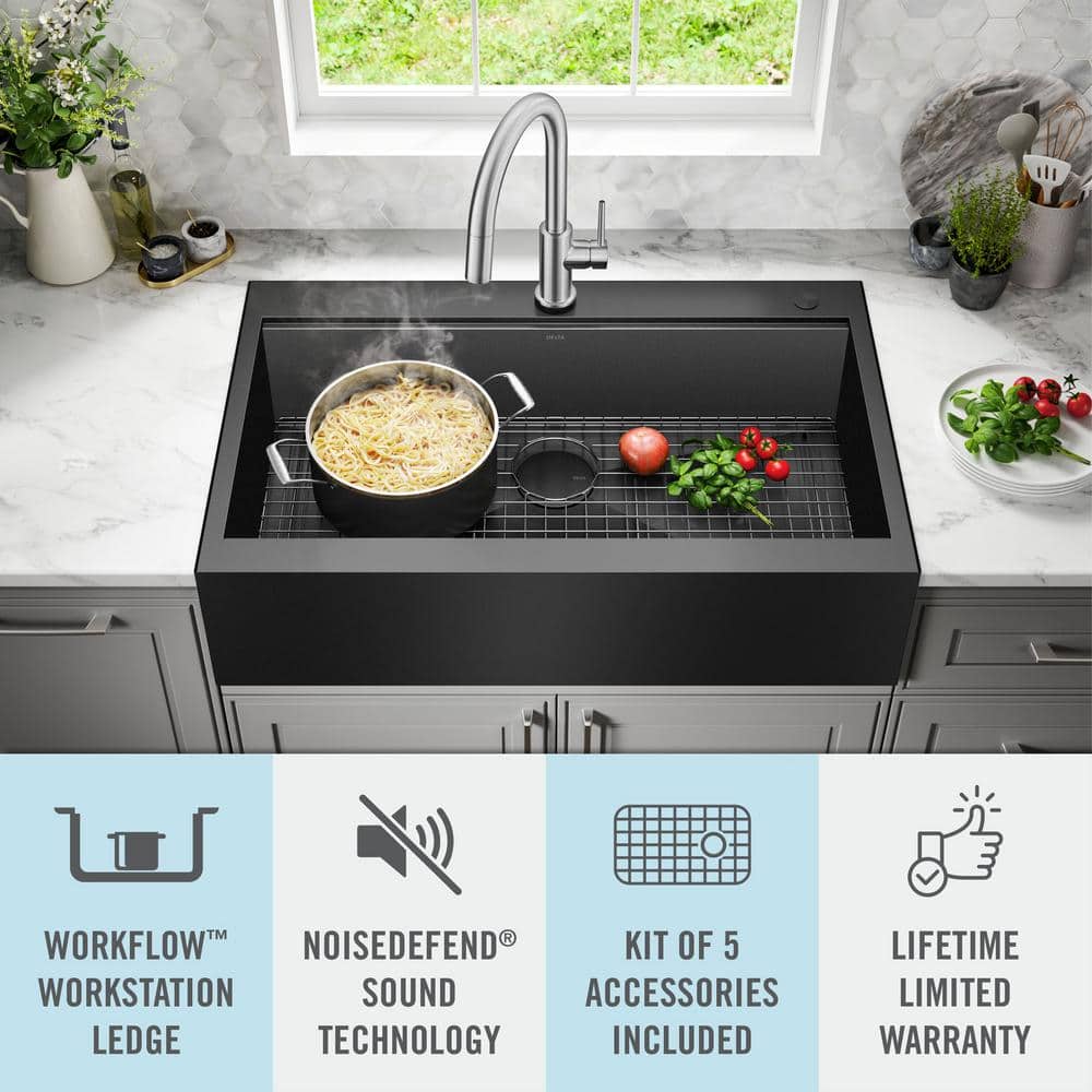 Black Stainless Steel Farmhouse Apron Front Single Bowl Sink