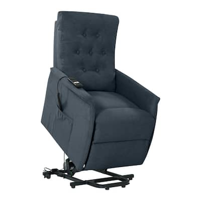 Power Recline and Lift Chair in Caribbean Blue Plush Low-Pile Velour