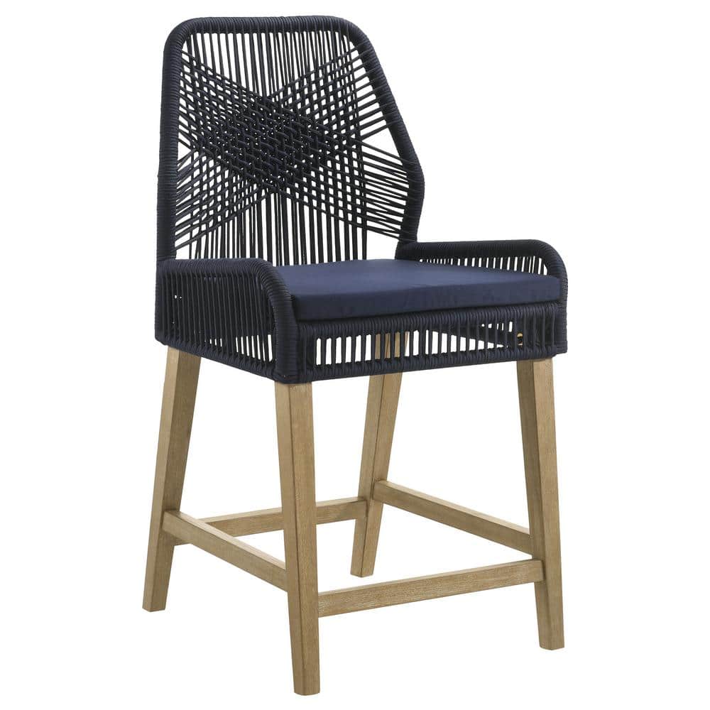 Nakia Dark Blue Woven Rope Back Counter Stools, Set of 2