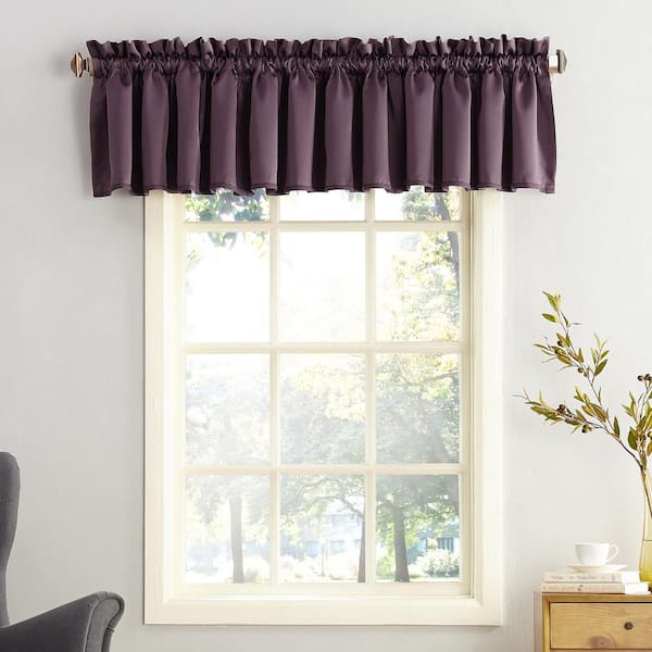 No. 918 Gregory Plum Polyester 54 in. W x 18 in. L Rod Pocket Room Darkening Curtain Valance (Single Panel)