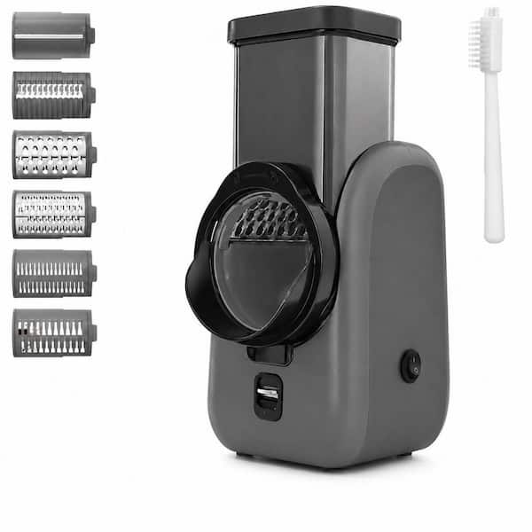 Black Electric Rotary Cheese Grater with 6 Stainless Steel Blades for Cheese, Veggies and Nuts
