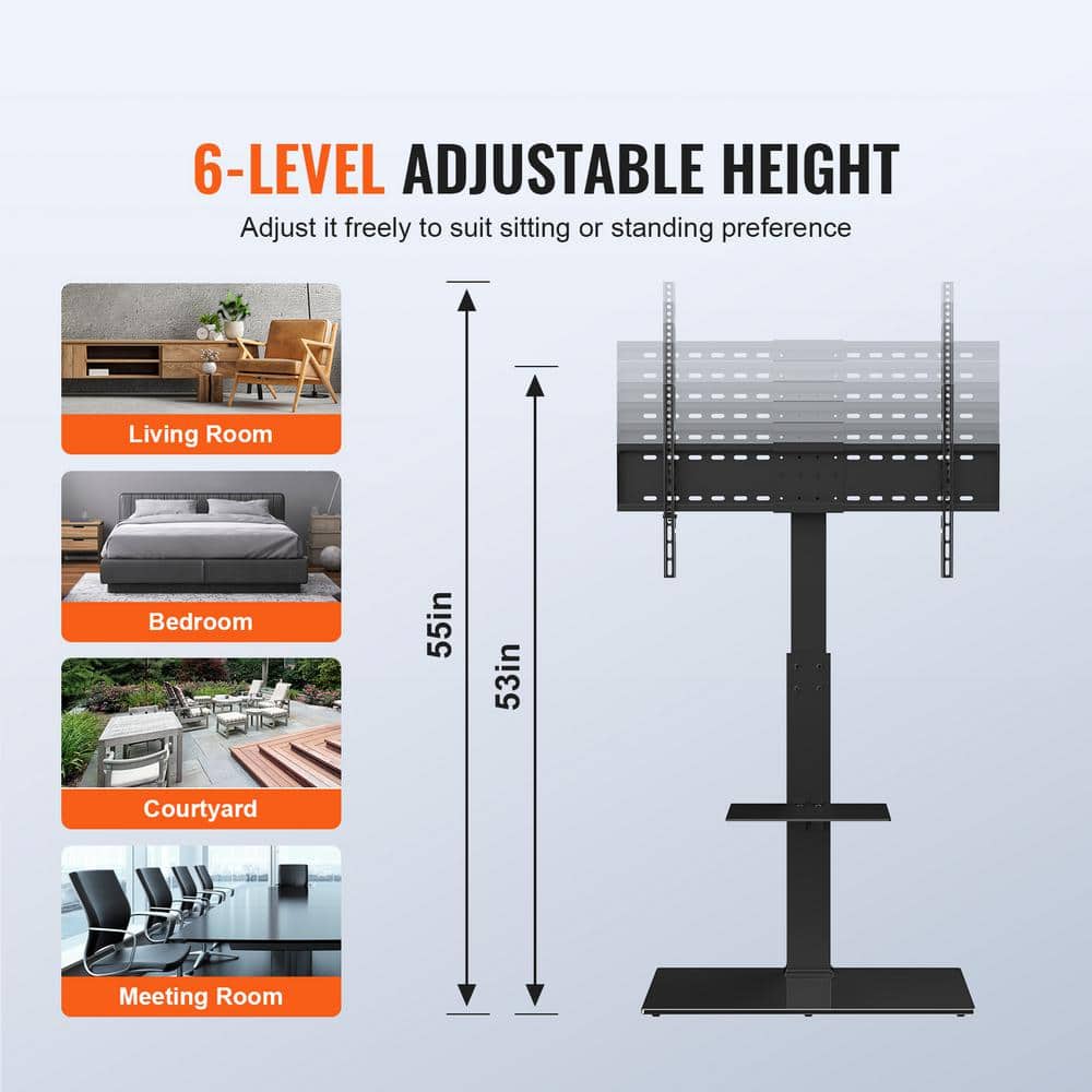 Black Adjustable Freestanding Swivel TV Stand Mount for 32 to 85 inch TVs