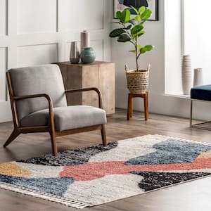 Emilia Blue 5 ft. 3 in. x 7 ft. 7 in. Contemporary Abstract Shaggy Tassel Indoor Area Rug