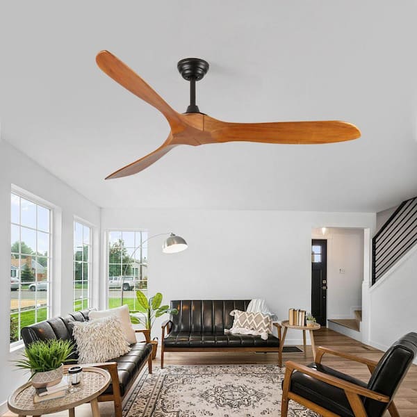 60 in. Modern Indoor Matte Black Ceiling Fan with Dark Walnut Balsa Blades, DC Motor  Control Flush Mount, Country Style