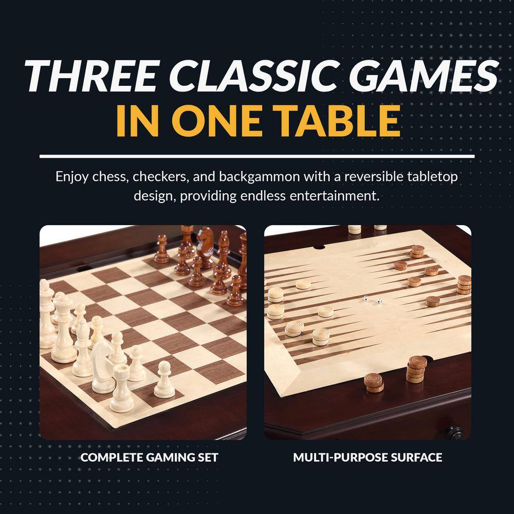 Mahogany 3-in-1 Game Table with Black Synthetic Leather Chairs