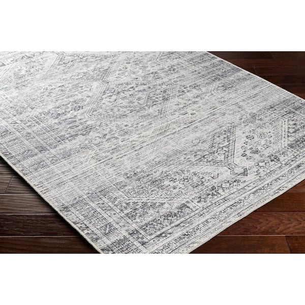 Benali Gray/Cream 8 ft. x 10 ft. Medallion Machine-Washable Indoor Area Rug