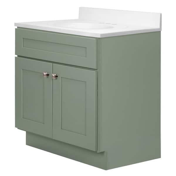 Brookings 31 in. W 1 Sink Bath Vanity in Evergreen Fog with Solid White Cultured Marble Top Assembled